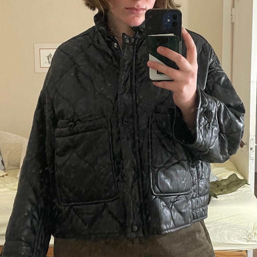 Zara Leather Black Bomber Jacket